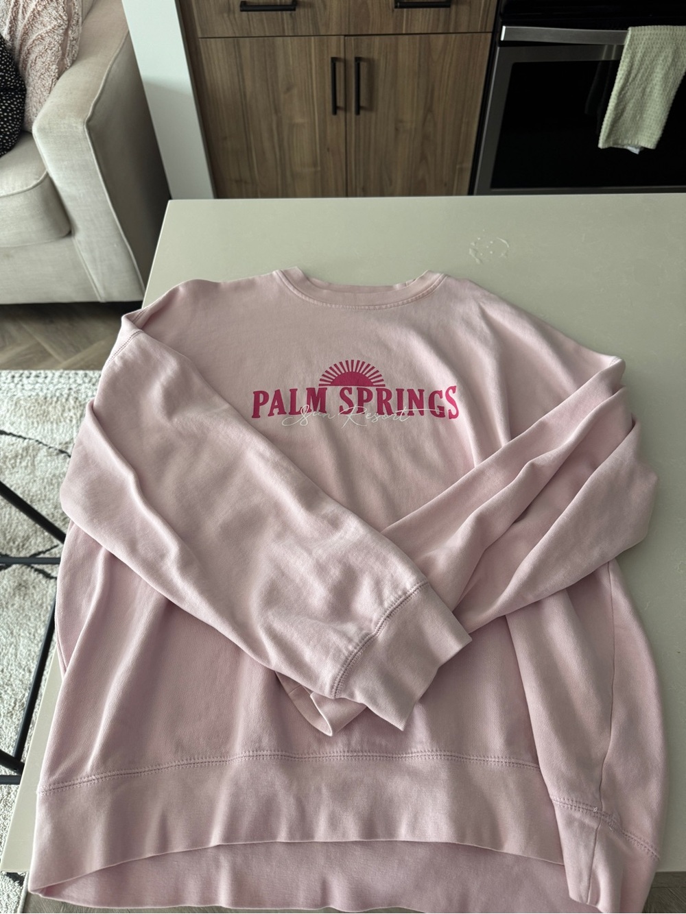 Harlow Light Pink Crewneck Sweatshirt with Dark Pink Palm Springs Logo